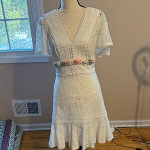 White Lace Dress with Floral Accents